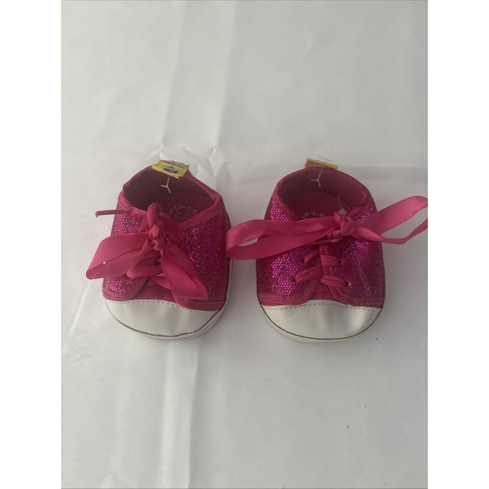 Build a Bear Hot Pink Glitter/Sequins Sneakers/Tennis Shoes Ribbon Laces